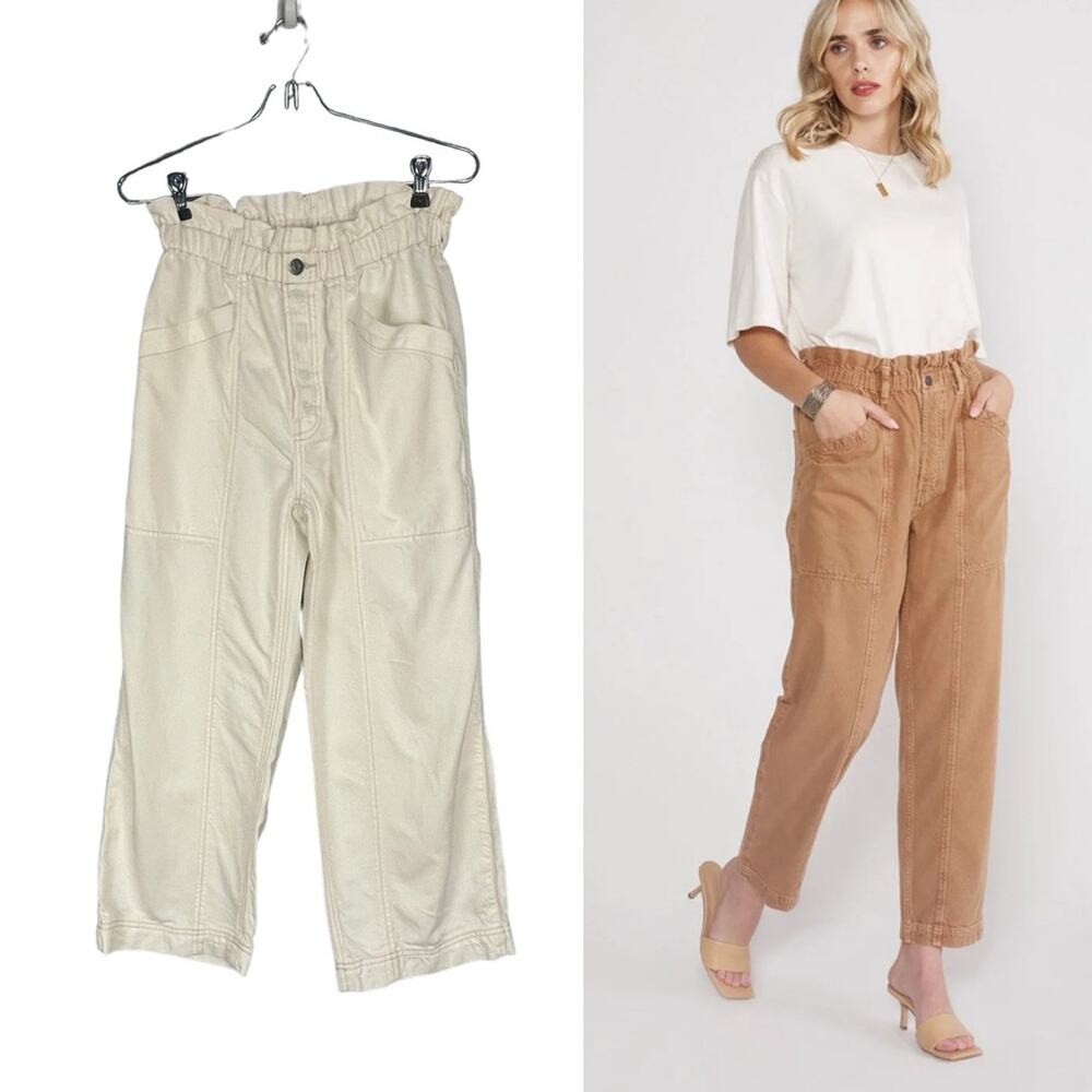 Etica Wade Relaxed Trouser Off White Pants Paper Bag Waistband Button Fly XS